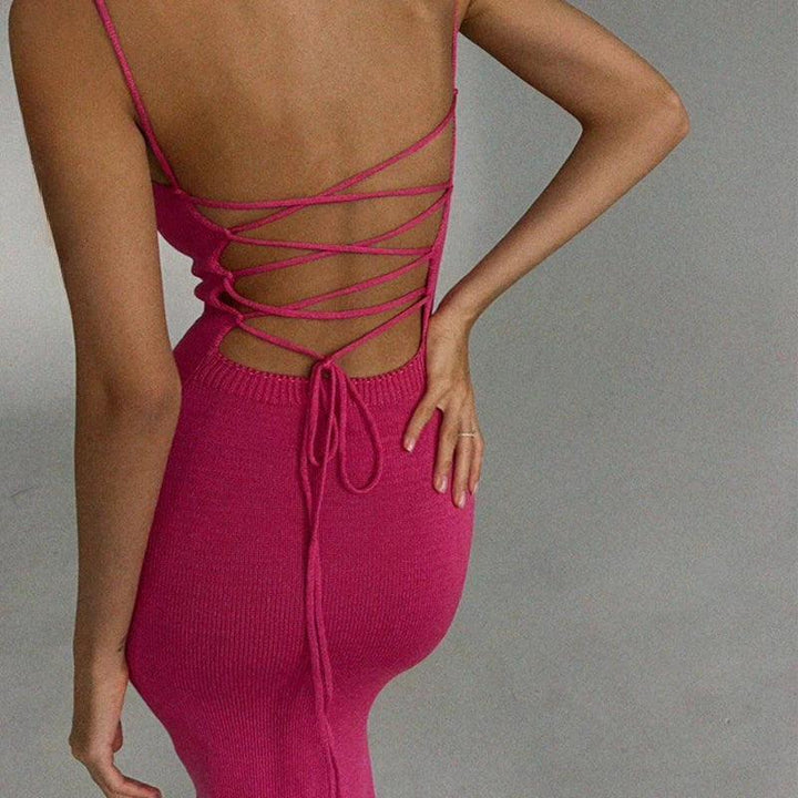 Sexy Backless Bandage Knitted Dress Elegant Outfits for Women Sleeveless Club Party Birthday Slip Dresses Clothes Dressfor Women-THAT FASHION STORE