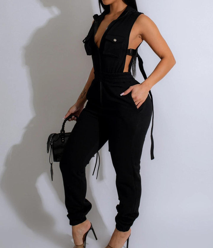 Jumpsuits for Women 2024 Summer Sexy Spicy Girl Side Button Zipper Sleeveless 4 Pocket Jumpsuit Streetwear Fashion Overalls-THAT FASHION STORE