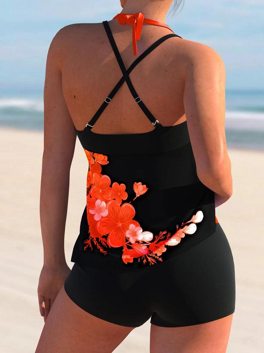 Printed Tankini 2023 Two Piece Swimsuit Women Sexy Strape Swimwear Female Sports Bathing Swimming Suit Summer Shorts Beachwear-THAT FASHION STORE