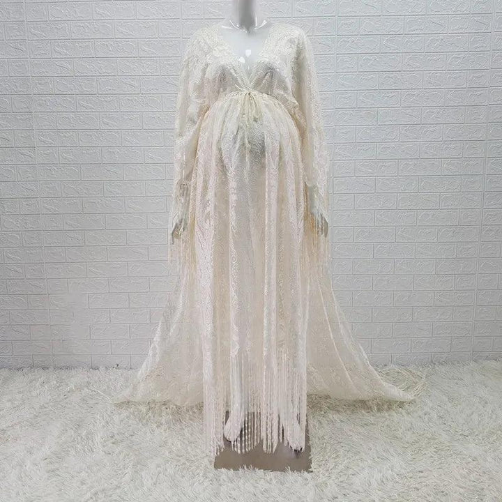 Boho Lace Maternity Photography Props Dresses Free Size Adjustable Pregnancy Photo Shoot Bohemian Long Dress Sides Slit-THAT FASHION STORE