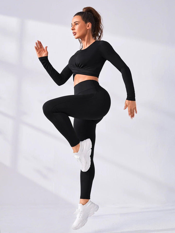 2 Pieces Long Sleeve Yoga Pilates Sports Suits Quick Dry Elastic Slim Fit Tracksuit Running Workout Breathable Training Wear-THAT FASHION STORE