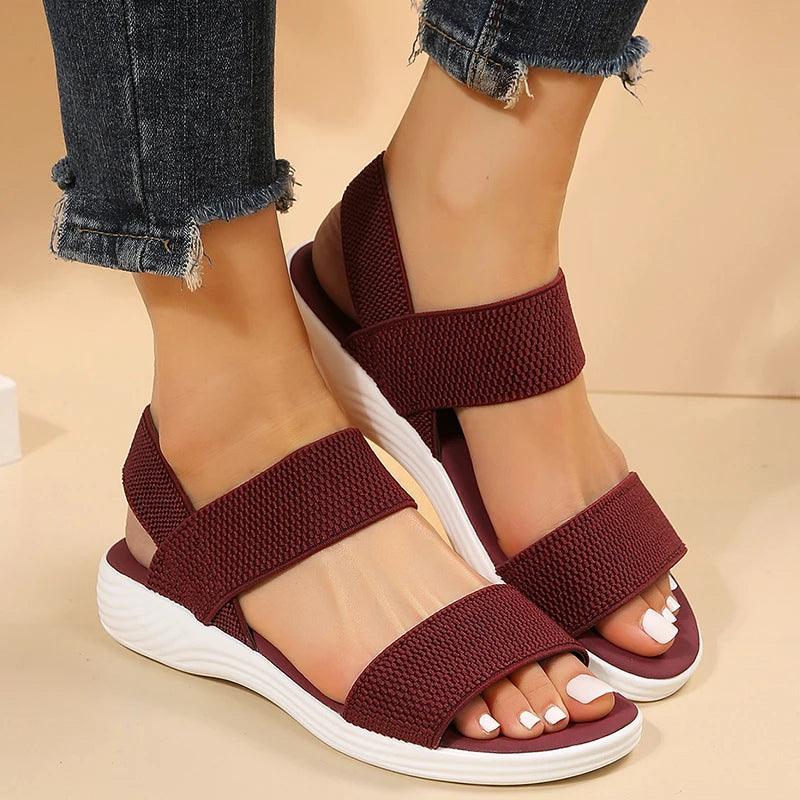 Women's Knit Elastic Cloth Wedge Sandals Slip On Lightweight Walking Sandals Women Plus Size Comfortable Summer Shoes Woman 2023-THAT FASHION STORE