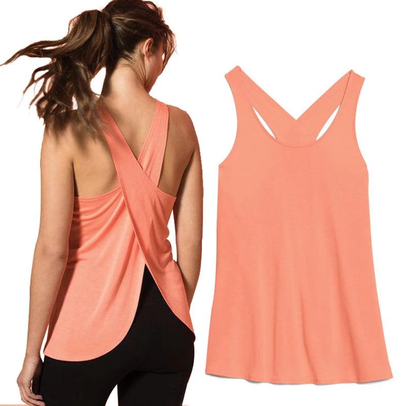 Women's Activewear: Solid Wrap Back Sports Tank Tops - Sleeveless, Breathable & Asymmetrical Hem Fit - Perfect For Fitness & Wor-THAT FASHION STORE