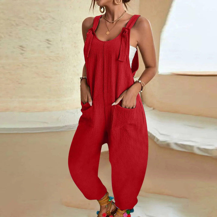 Women's Casual Summer Short Rompers Overalls 2024 Loose Sleeveless Tie Knot Strap Jumpsuits with Pockets Loose Casual Romper-THAT FASHION STORE