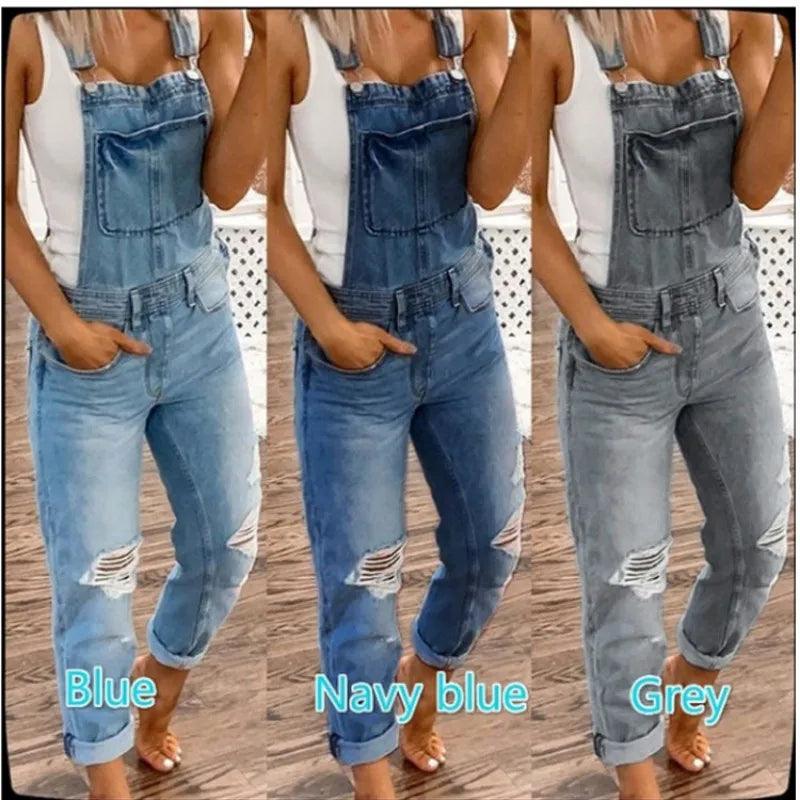 Hot Sale Suspenders Denim Jumpsuit For Women Fashion Ripped Jeans Jumpsuit Casual Female Clothing S-3XL Drop Shipping-THAT FASHION STORE