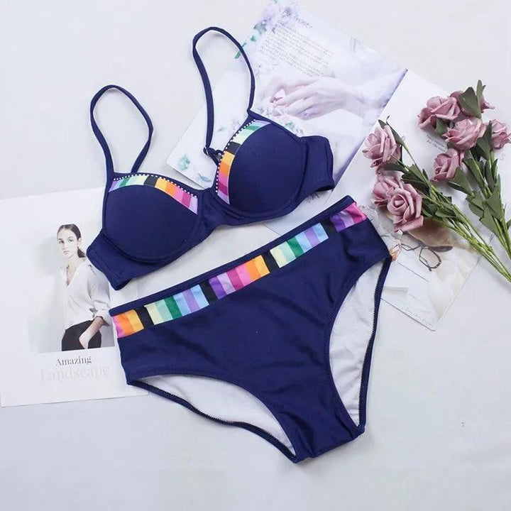 Black And Blue Print high-Waist Bikini Sets Swimsuit Women Sexy Lace Up Two Pieces Swimwear 2023 New Beach Bathing Suits-THAT FASHION STORE