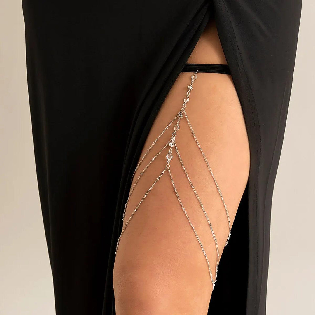 Boho Elastic Band Crystal Leg Thigh Chain for Women Summer Beach Sexy Tassel Multilayer Adjustable Body Jewelry Dress Decorate-THAT FASHION STORE