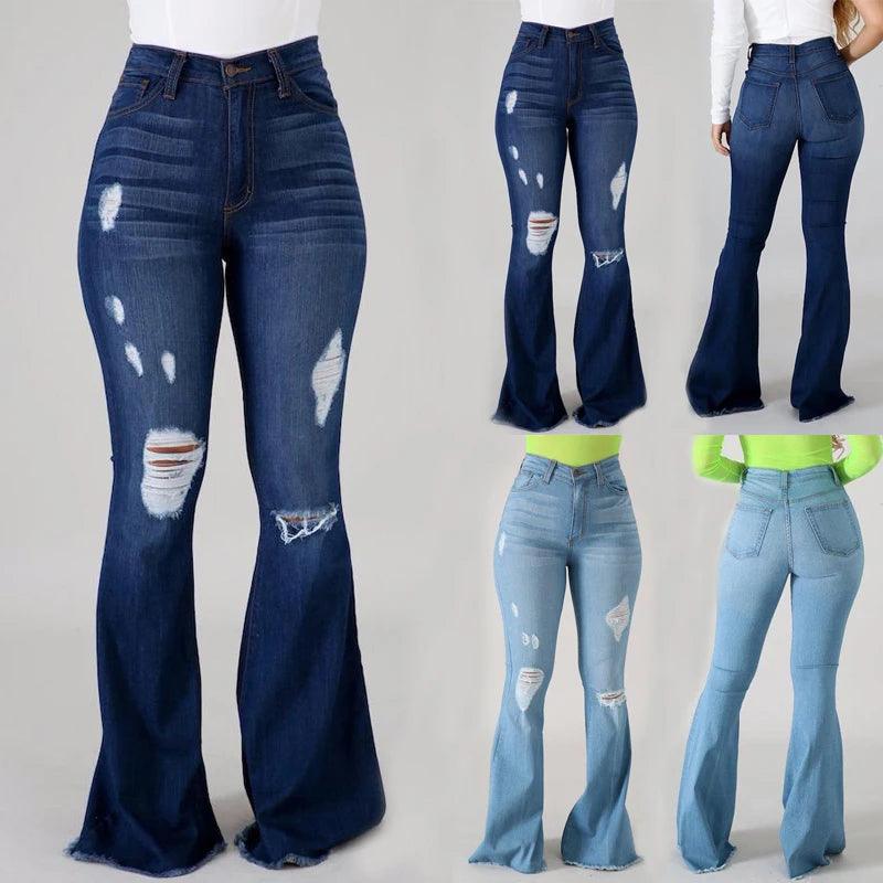 2023 New High Waist Ripped Flared Jeans For Women Fashion Slim Hip Lift Stretch Denim Pants Street Casual Female Trousers S-3XL-THAT FASHION STORE