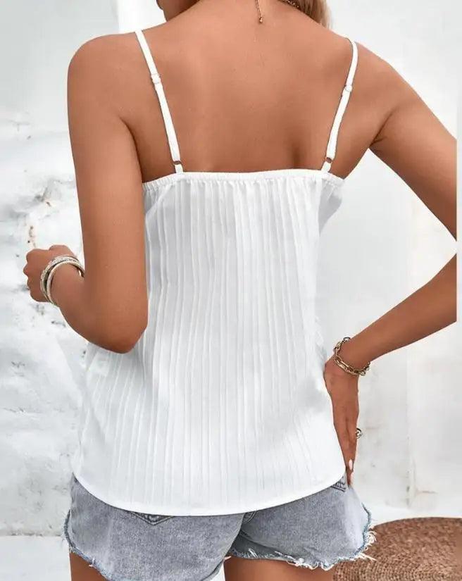 Sexy Women's Tank Tops Summer Top 2023 New Elegant Thin Shoulder Strap V-Neck Lace Splicing Patch Texture Camisole Top Women-THAT FASHION STORE