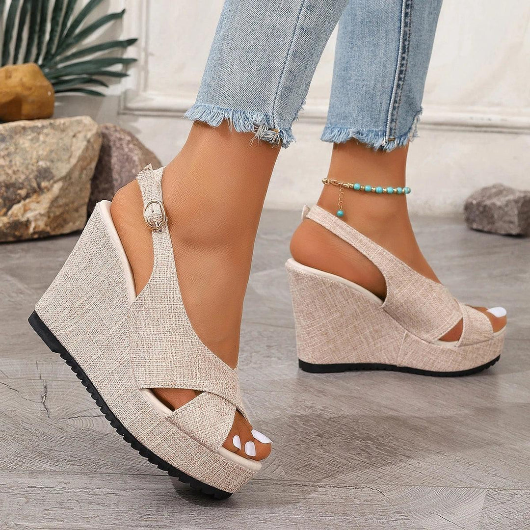 DOGHC 2024 NEW Size 35-43 Shoes for Women Ankle Buckle Wedges Sandals for Women Summer Denim Sandal Comfortable Thick Sole-THAT FASHION STORE