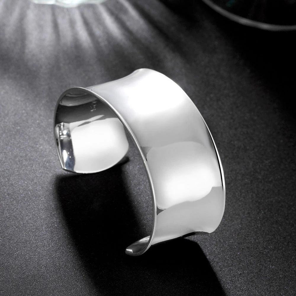 Hot Fine 925 Sterling Silver Smooth big wide bangles cuff Bracelet for Women Fashion Wedding Party Christmas Gift luxury Jewelry-THAT FASHION STORE