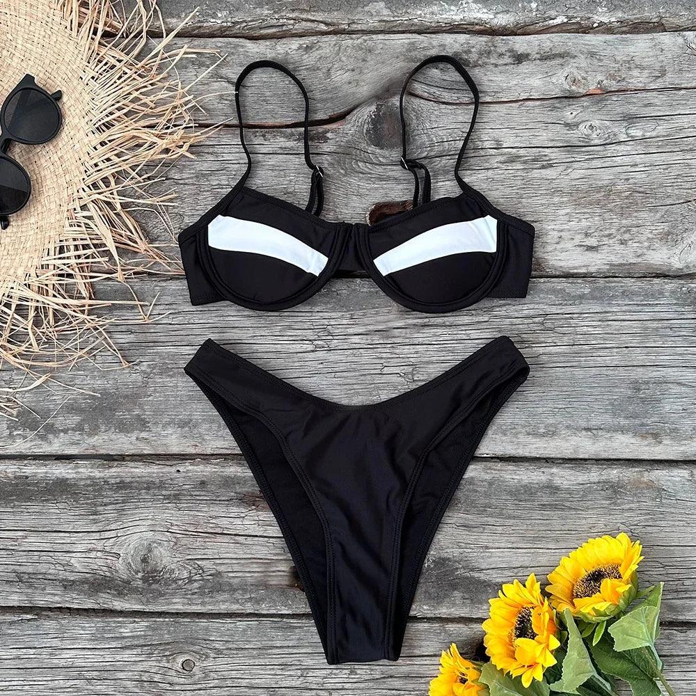 2024 Solid Thong Brazilian Bikinis Swimwear Women Swimsuit Black White Bikini Set Bathing Suit Female Summer Beach Wear Biquini-THAT FASHION STORE