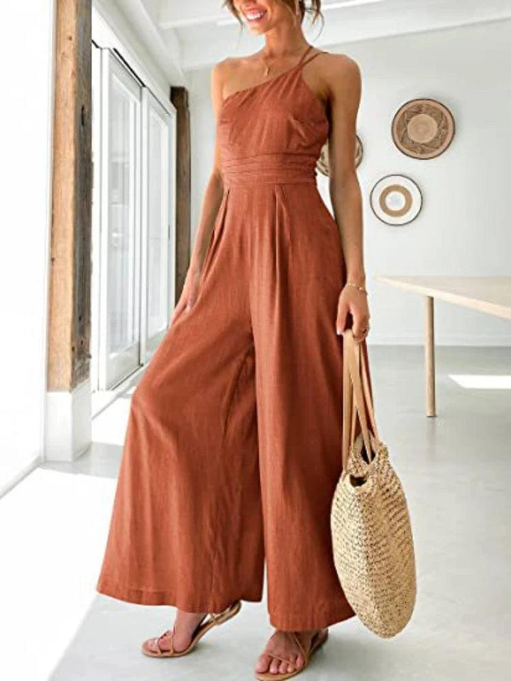 Women's Jumpsuit Single Shoulder Strap Pleated High Jumpsuit-THAT FASHION STORE