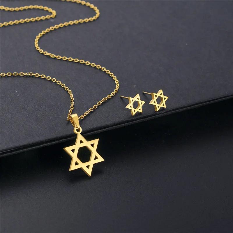 YILUOCD David Star Necklace Earrings Set Classic Jewish Star of David Pendant Stainless Steel Jewelry Sets for Women-THAT FASHION STORE