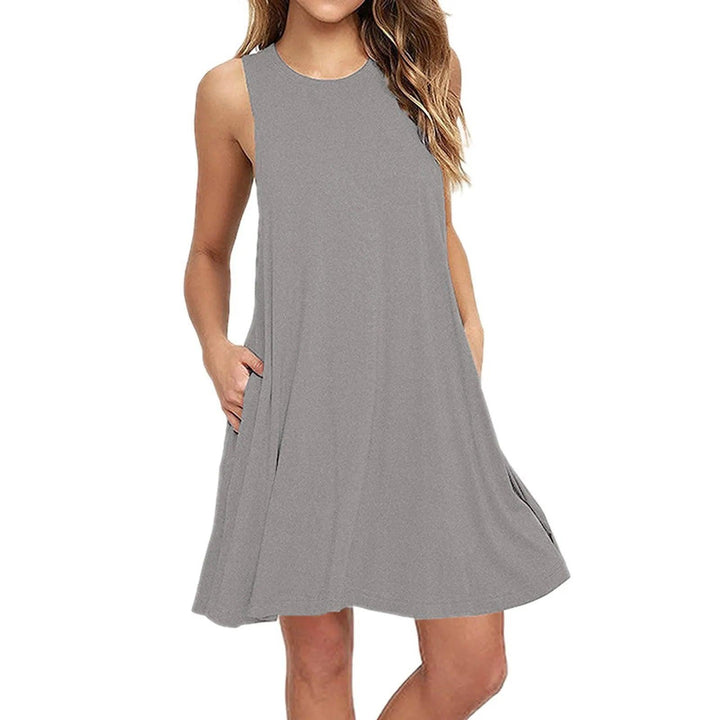 Women's Dress Summer Casual T Shirt Dresses Beach Cover up Plain Pleated Tank Pockets Dress-THAT FASHION STORE