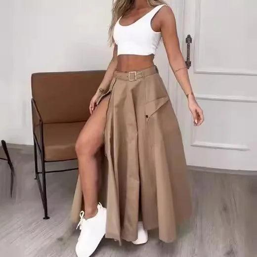 2 Piece Outfit Set Women Spring 2024 New Streetwear Elegant Fashion Sleeveless Tank Top Solid Color Split Skirt Suits for Female-THAT FASHION STORE