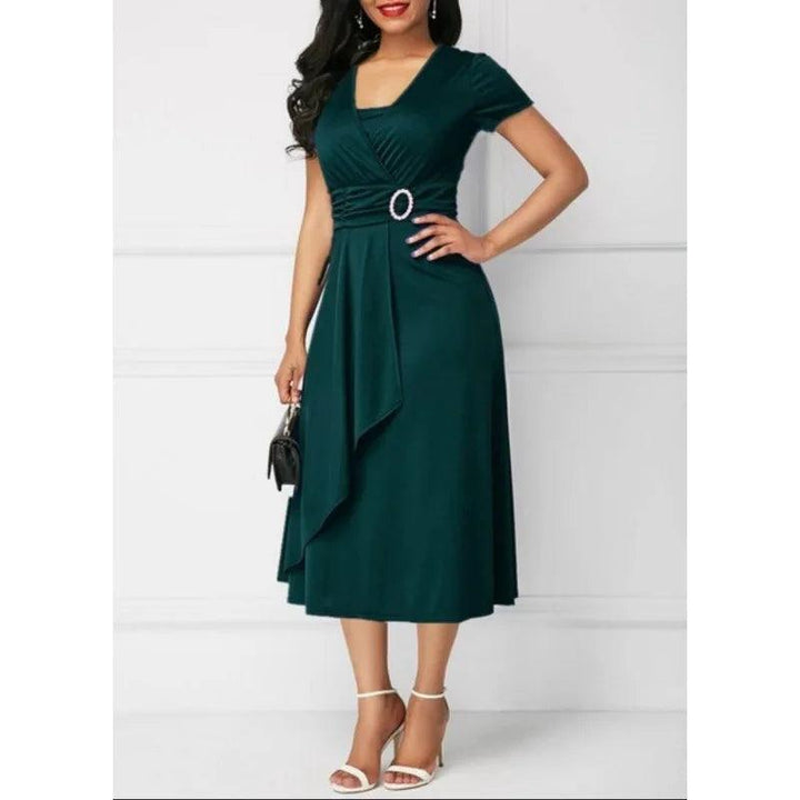 2024 Summer Elegant V-neck Plus Size 4XL 5XL Night Dress Women Dresses Sexy Ruched High Waist Evening Party Midi Dress Vestidos-THAT FASHION STORE