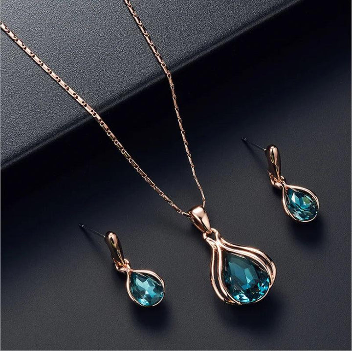 3pcs/set Jewelry Sets Women Elegant Waterdrop Rhinestone Pendant Necklace Hook Earrings Jewelry Set-THAT FASHION STORE