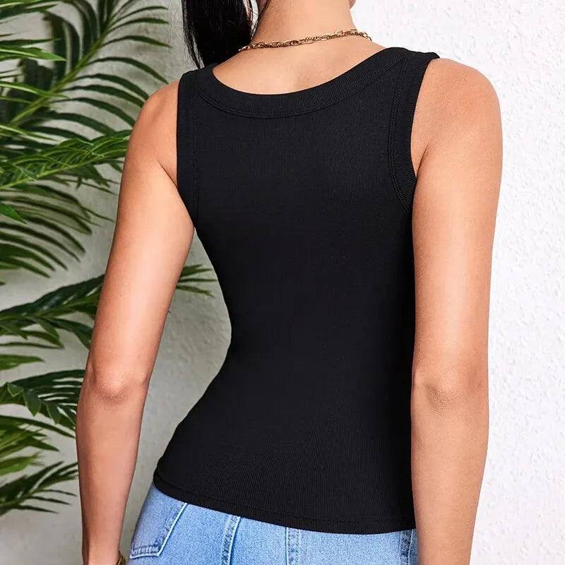 European and American Size Ladies Suspender Vest Sleeveless Top Solid Color Sexy Thread Bottoming Vest for Four Seasons.-THAT FASHION STORE