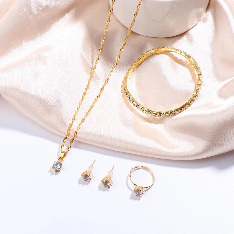 Luxury Women Ring Necklace Earrings Rhinestone Bracelet Female Casual Ladies Jewelry Set-THAT FASHION STORE