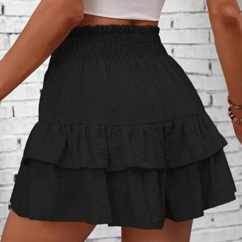 Women High Waist Pleated Skirt Summer Chic Casual Solid Mini Skirt Hang Feeling Versatile Shorts Skirts Fashion Wide Leg Shorts-THAT FASHION STORE