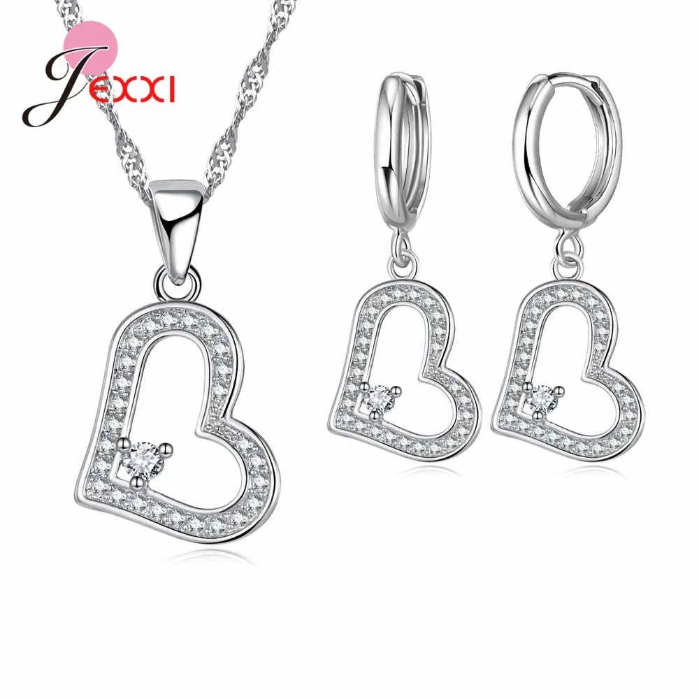 Cheap Sale 925 Sterling SilverCrystal Flower Square Pendant Necklace Earrings Jewelry Set For Women Girls Wedding Engagement-THAT FASHION STORE