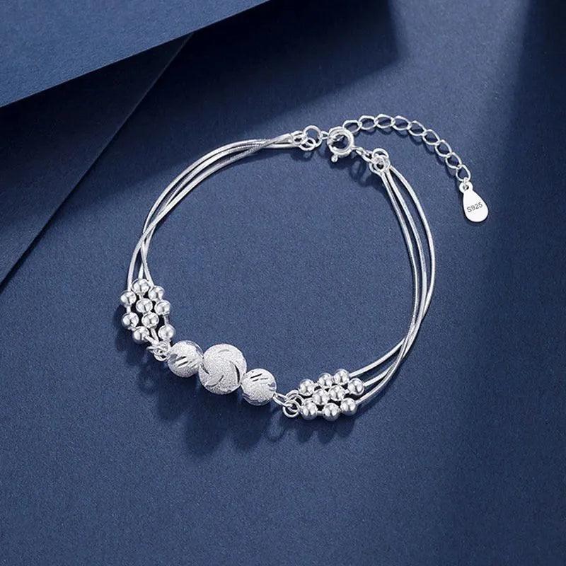 Fine 925 Sterling Silver Lucky Beads Ball Bracelet For Women Luxury Adjustable Bracelet Party Beautiful Jewelery Holiday Gifts-THAT FASHION STORE