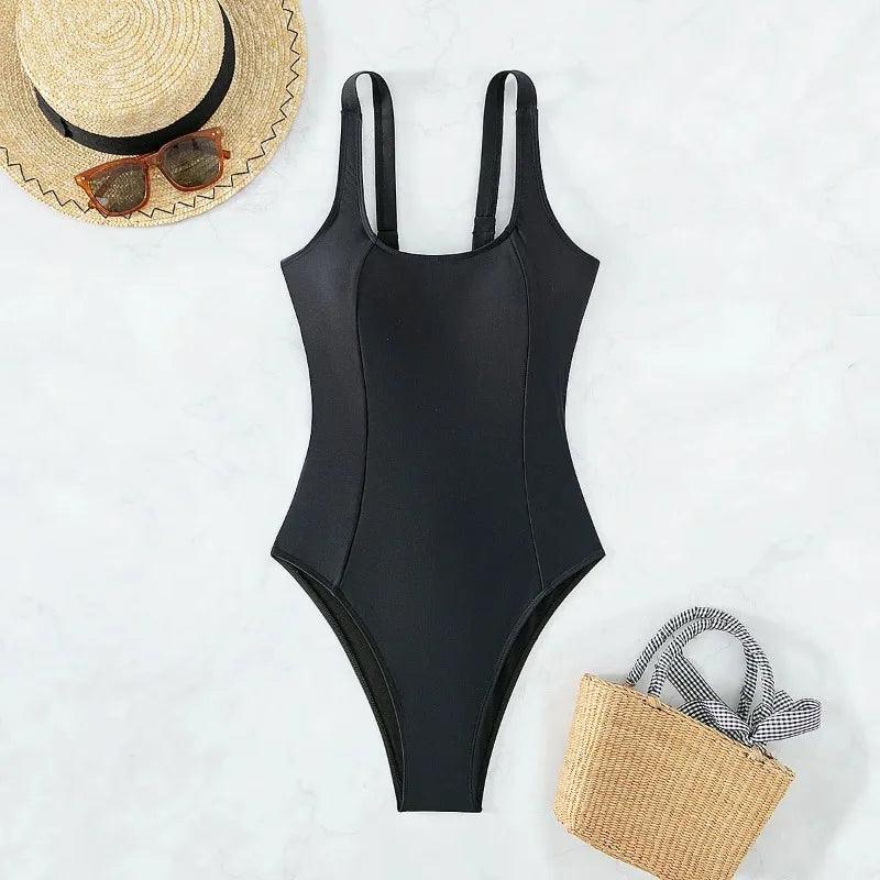 Women Sexy Black Strapped Swimwear Summer Backless Cross One Piece Swimsuit Monokini Hollow Summer Beach Bathing Suits-THAT FASHION STORE