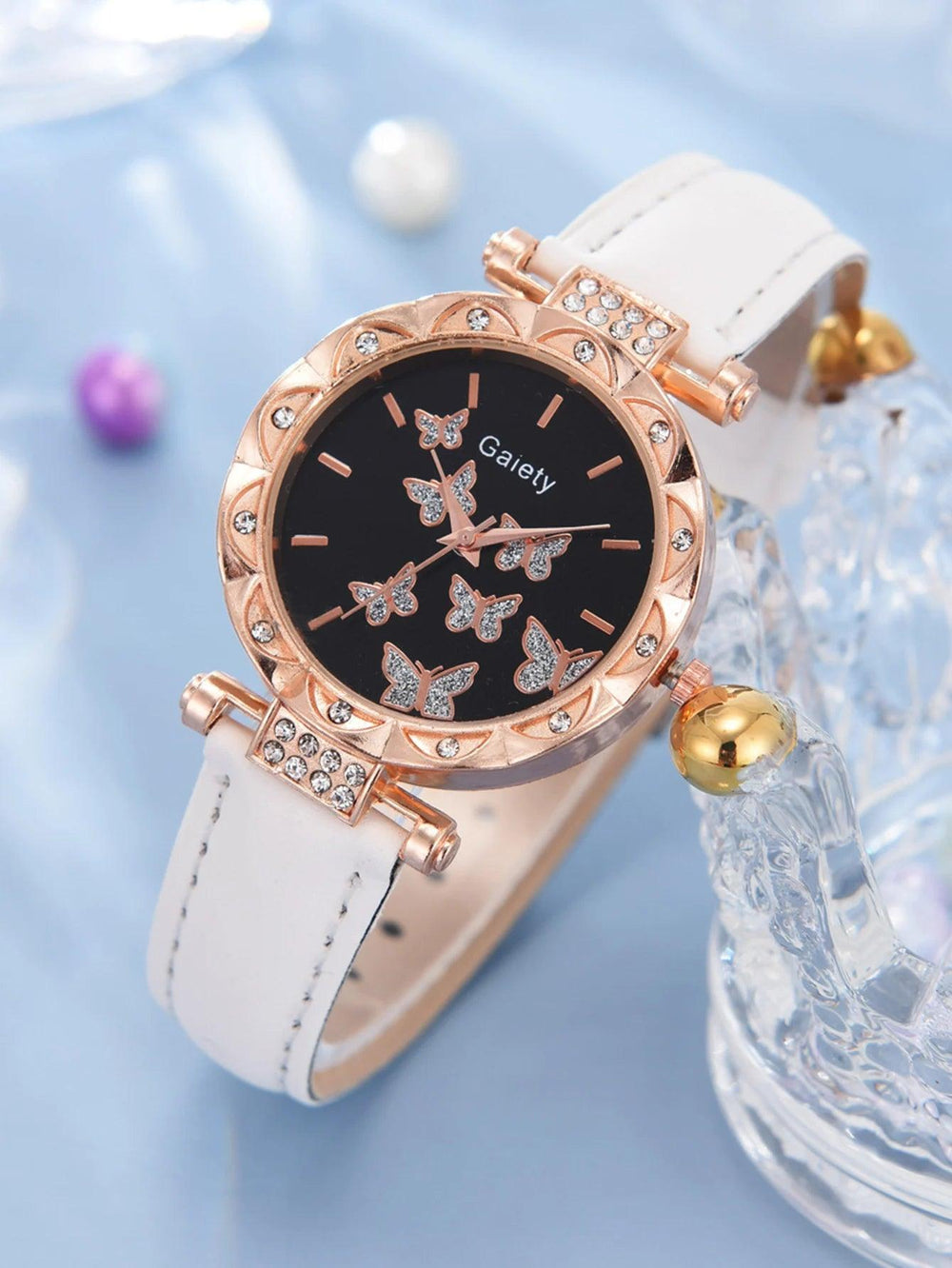 6 Luxury Watches Women's Ring Necklace Earrings Bracelet Set Watch Butterfly Leather strap Women's Quartz Watch No case-THAT FASHION STORE