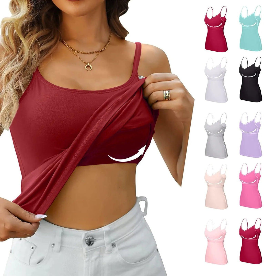 Padded Bra Tank Top Women Modal Spaghetti Solid Cami Top Vest Female Adjustable Camisole With Built In Bra Fitness Clothing-THAT FASHION STORE