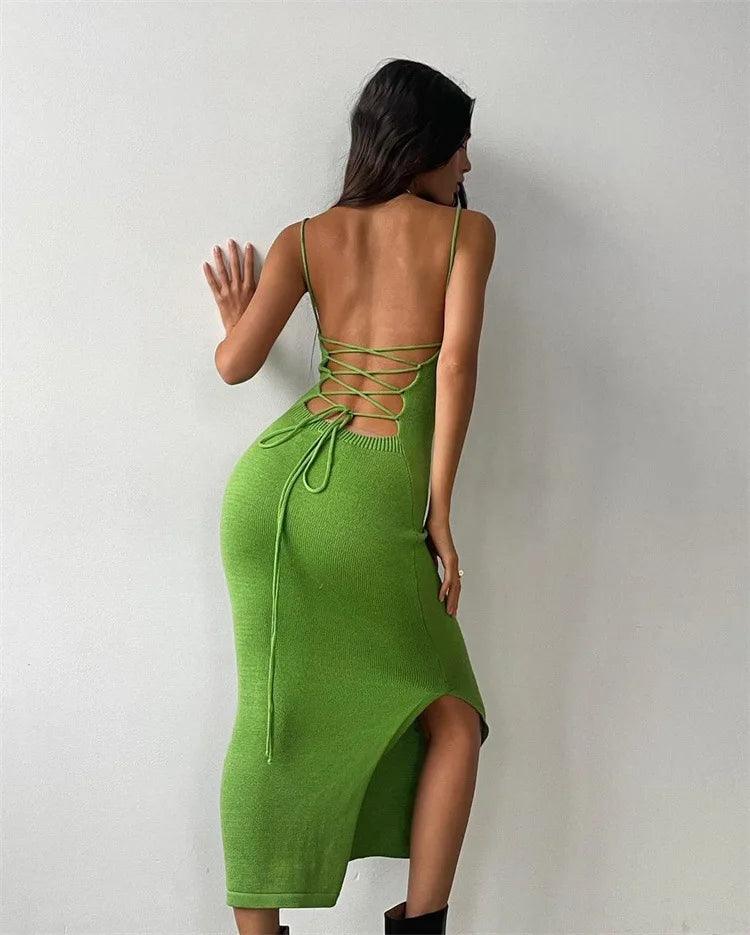 Sexy Backless Bandage Knitted Dress Elegant Outfits for Women Sleeveless Club Party Birthday Slip Dresses Clothes Dressfor Women-THAT FASHION STORE