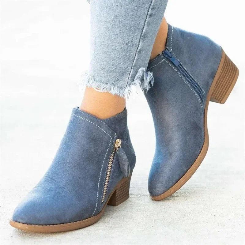 Women's Ankle Boots Winter Low Heel Suede Leather Boots Platform Punk Ladies Solid Color High Heel Shoes for Women Dropshipping-THAT FASHION STORE