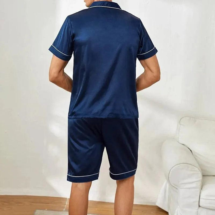 New Men's Satin Pajama Set For Summer Casual Pijama Button Down Pocket Short Sleeve Shirt With Shorts Loungewear Sleepwear Set-THAT FASHION STORE