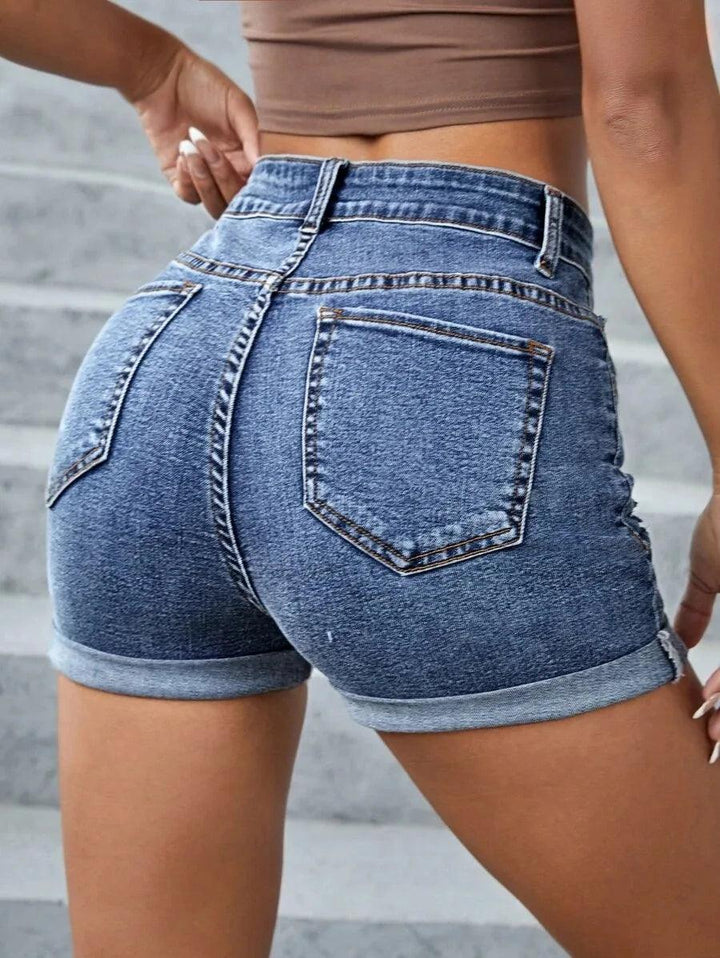 2023 Summer New Women's Mid-Waist Ripped Denim Shorts Fashion Sexy Elastic Rolled Skinny Jeans Shorts S-2XL Drop Shipping-THAT FASHION STORE