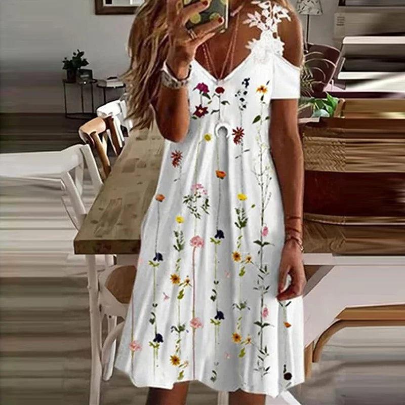 Women's Fashionable Lace V-neck Suspender Dress Summer Casual White Lace Short Skirt-THAT FASHION STORE