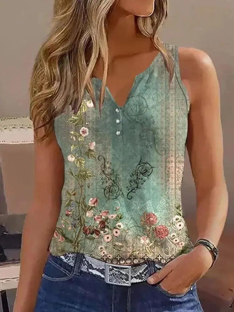 Floral Print Sleeveless Casual Tank Top-THAT FASHION STORE