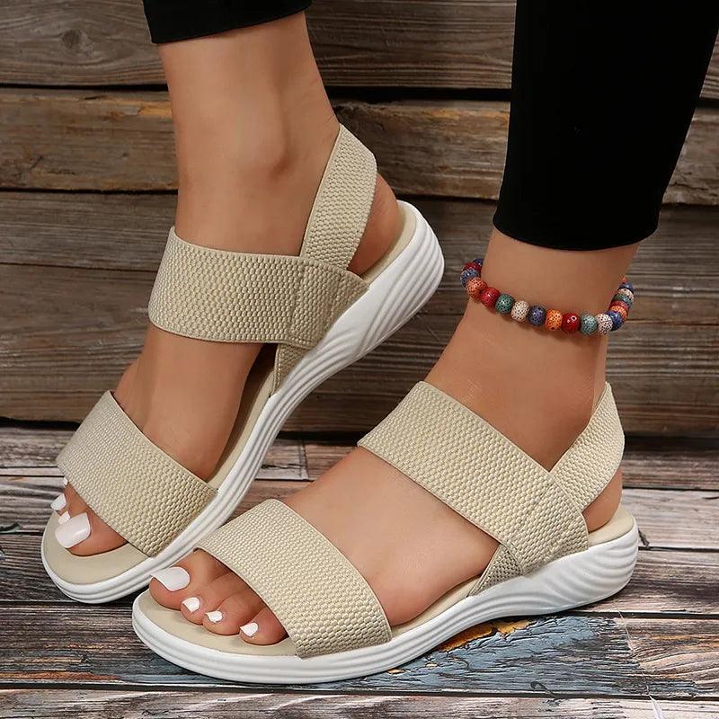 Women's Knit Elastic Cloth Wedge Sandals Slip On Lightweight Walking Sandals Women Plus Size Comfortable Summer Shoes Woman 2023-THAT FASHION STORE