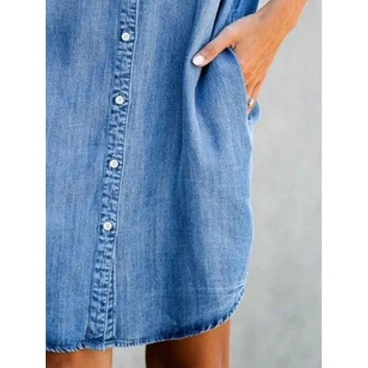 Summer New Single Breasted Denim Shirt Dress Women's Casual Loose Pocket Simple Retro Commuter Female Office Denim Short Skirt-THAT FASHION STORE