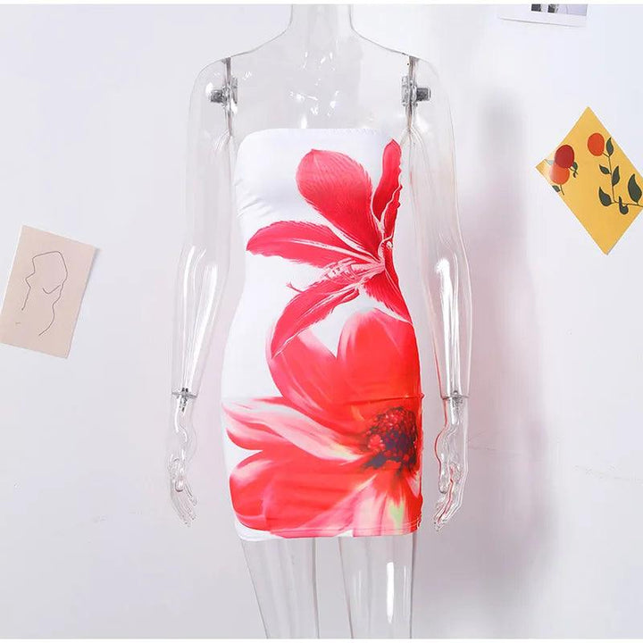 Sexy Floral Printed Strapless Mini Dresses Women Sleeveless Backless Tube Dresses 2024 Summer Y2k Lady Holiday Beach Streetwear-THAT FASHION STORE