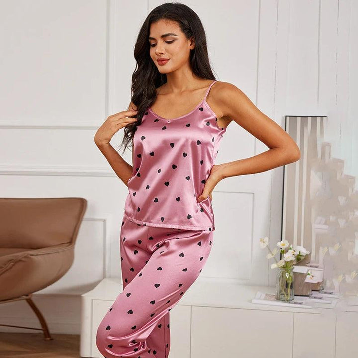 Women Satin Silk Pajamas Sets Letter Print Cami Vest Shirt With Trouser Sleepwear Ladie Sexy Pajama Lingerie Pyjamas Nightwear-THAT FASHION STORE