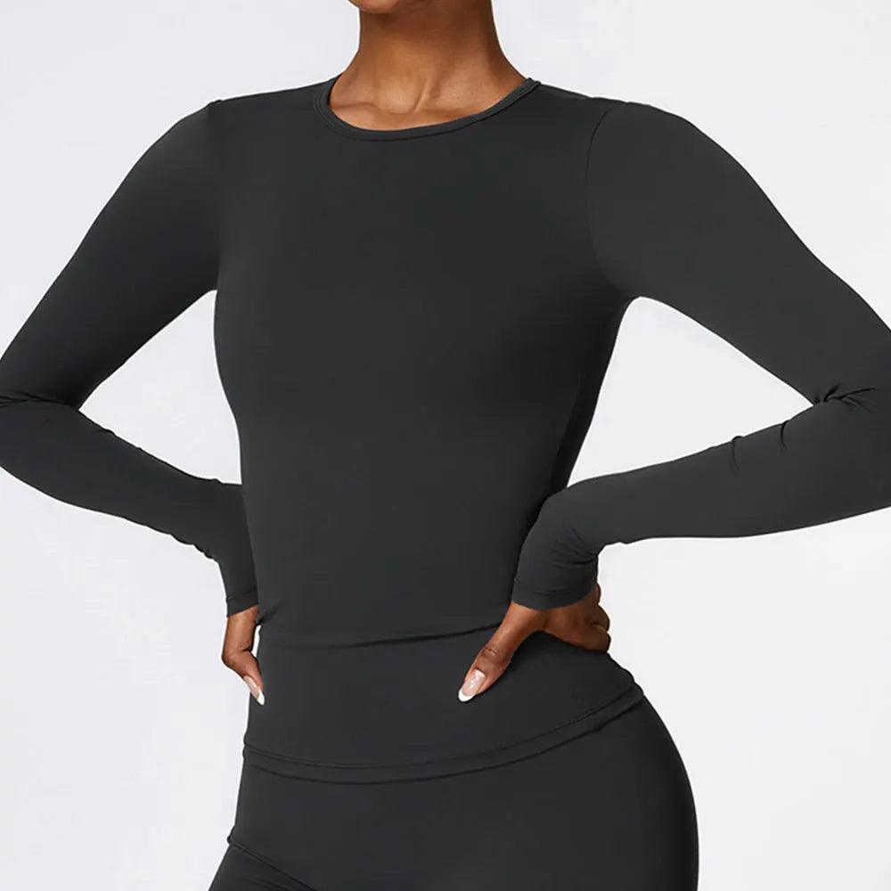 Women's Quick Dry Breathable Yoga Long Sleeves Crop Top Round Neck Sports Top Gym Fitness Workout Sexy Running Long Sleeves-THAT FASHION STORE