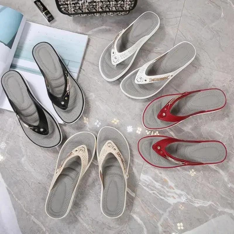 Women's Slippers Summer Metal Button Slides Shoes Wedges Leisure Flip Flops Wedge Beach Sandals Women Outside Platform Slippers-THAT FASHION STORE