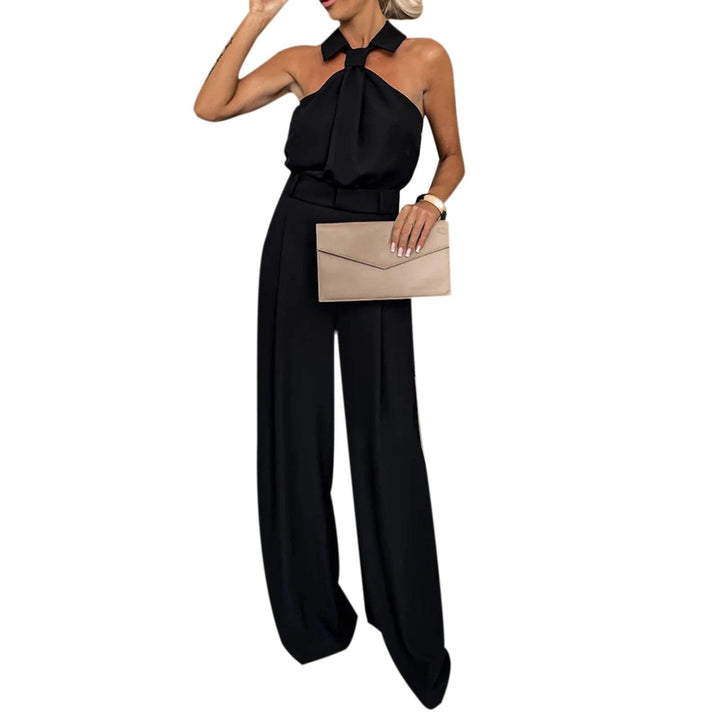 Elegant Jumpsuits for Women 2023 Spring New Plain Elegant Office Lady Loose Ruched Cold Shoulder Hem Wide Leg Jumpsuit Dungarees-THAT FASHION STORE