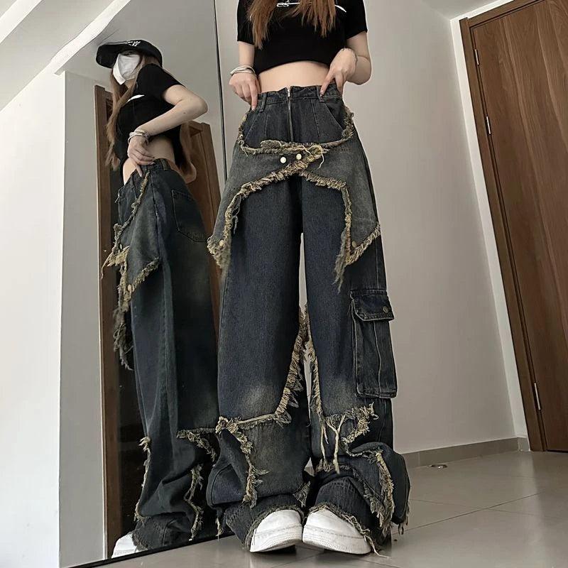 Fashionable Design Wide Leg Jeans Women Casual Trousers Plus Size Baggy Jeans Denim Fashion Vibe High Street Niche Y2k Pants-THAT FASHION STORE