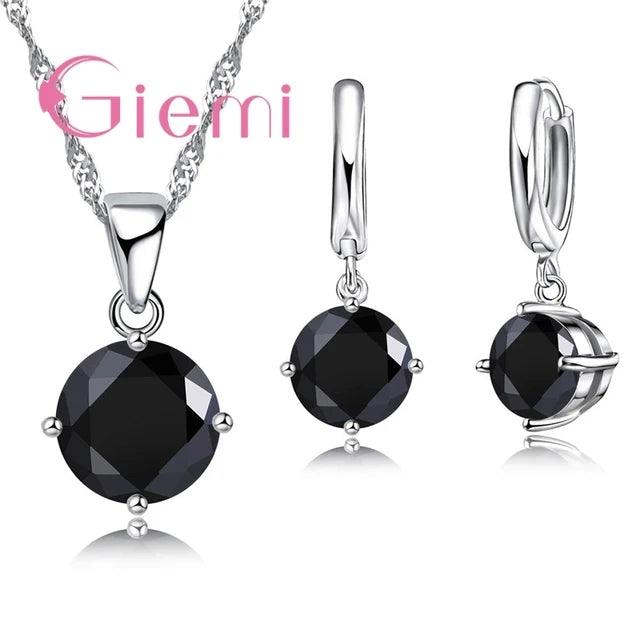 925 Sterling Silver Pendant Necklace Earrings For Women Engagement Fashion Jewelry Set Trendy Austrian Crystal Wholesale-THAT FASHION STORE