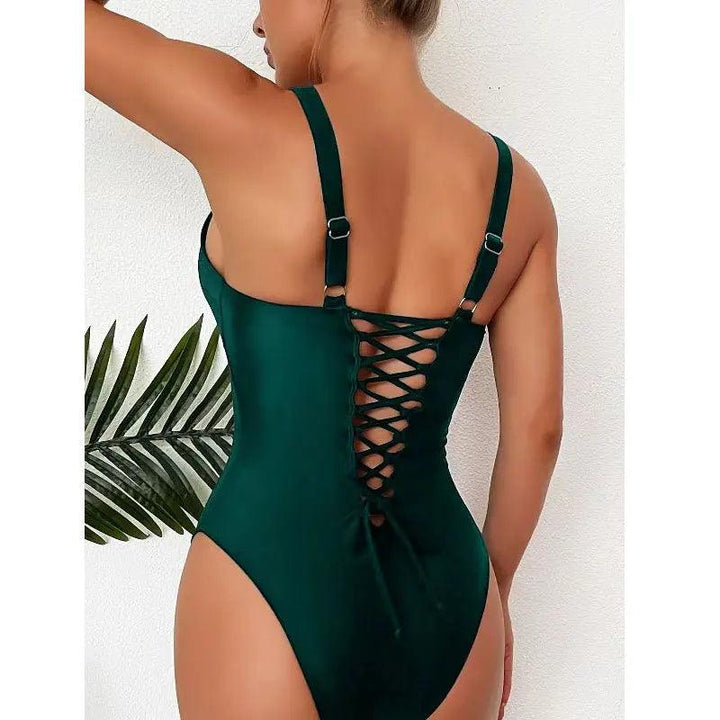 Women Sexy Black Strapped Swimwear Summer Backless Cross One Piece Swimsuit Monokini Hollow Summer Beach Bathing Suits-THAT FASHION STORE