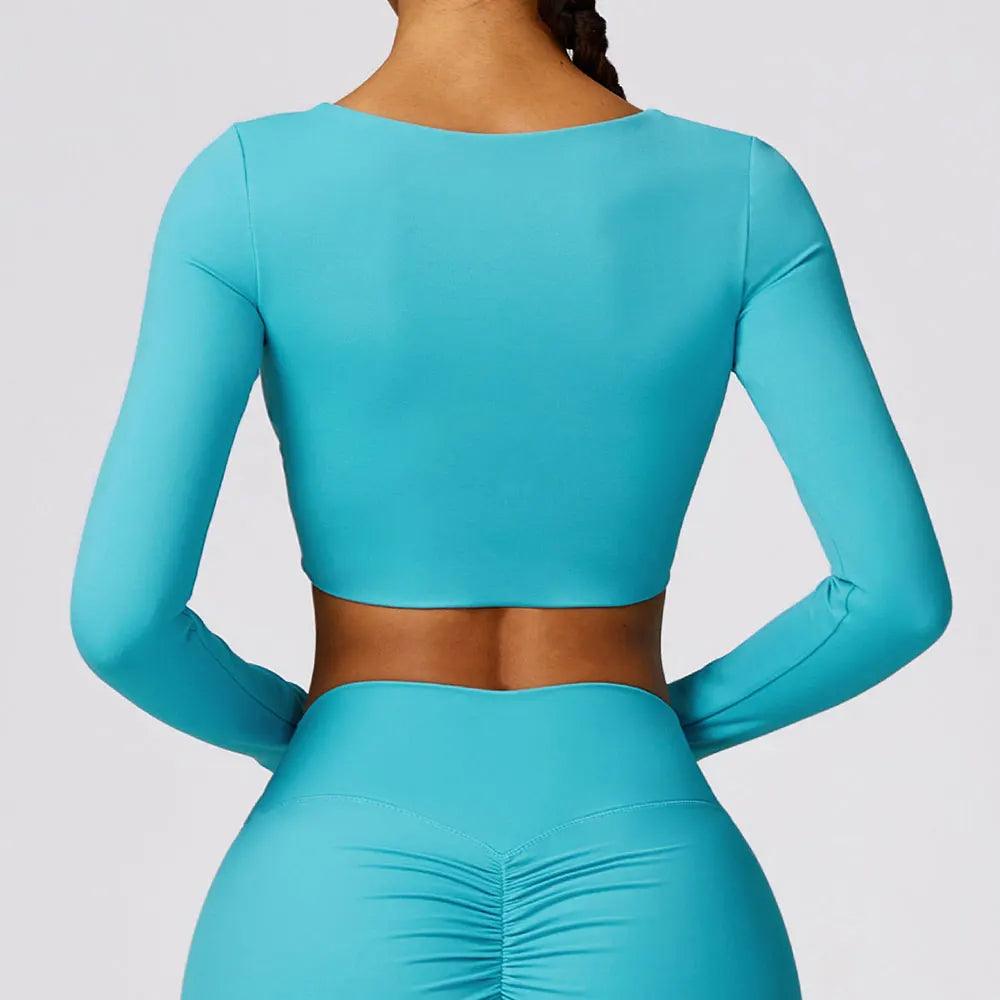 Women's Shirt Crop Top Fitness Shirts Gym Running Workout Long Sleeve Sports Top Woman Yoga Tops Activewear With Thumb Hole-THAT FASHION STORE