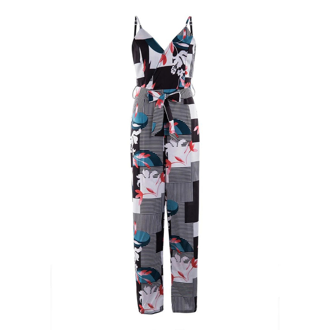 Women Wide Leg Long Pants Jumpsuit Floral Printed Sling V-Neck Low Chest Loose Romper Long Jumpsuit Back Zipper Up Summer-THAT FASHION STORE