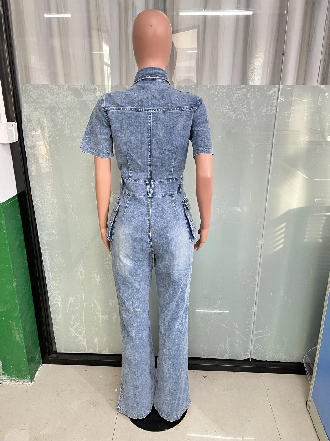 Multi Pockets Wide Leg Jeans Jumpsuit Sexy Women Turn Down Collar Elegant Denim Casual Romper Overalls-THAT FASHION STORE