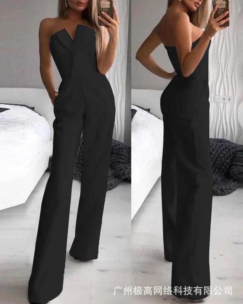 Jumpsuits for Women Jumpsuits Sexy Strapless Slim Office Lady Elegant Chic Sleeveless Black White Red Casual Romper Bodysuit-THAT FASHION STORE